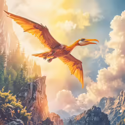 a bird flies through the air next to a mountain