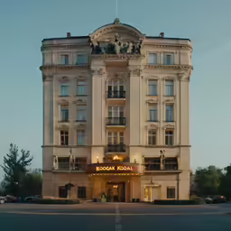 a very tall building with some lights on