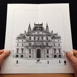 a drawing of a building that is sitting on top of a table
