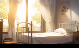 the sunlight is coming through the windows in this bedroom