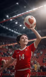 a female volleyball player about to serve the ball
