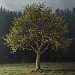 a tree that is standing in the grass