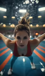 a woman is doing yoga in the middle of a swimming pool