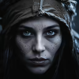 a woman dressed as a native american fighter