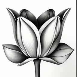 a drawing of a flower is shown in black and white,this drawing is done using charcoal pencils to create a lotus flower,this is a drawing of a lotus,the drawing shows a beautiful, black and white flower,a drawing of flowers made with graphite