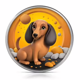 a dog sitting on the ground in front of rocks and pebbles