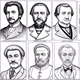 the four major presidents of the united states,portraits of famous men in their respective robes,six different portraits of men, each wearing suits and ties,a set of nine different presidents,the six presidents in black and white
