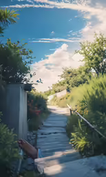 stairs lead to an ocean side boardwalk