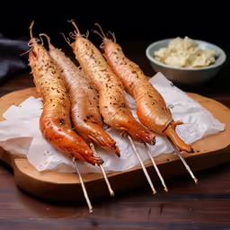 four carrots on some small sticks in front of a bowl of pasta