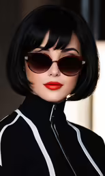 a lady with a black dress and big sunglasses