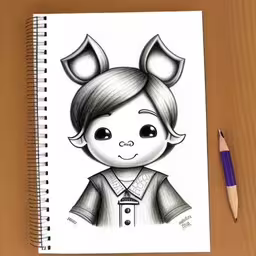 a cartoon doll is shown in a spiral notebook,a drawing of an animated character for the movie wreckpiffer