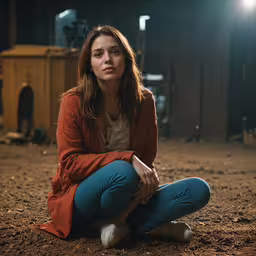 a woman is squatted while posing for the camera,a woman sitting down on the ground with her hands on her knees