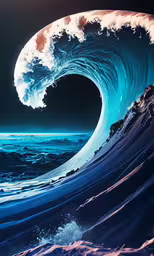 a huge wave with ocean foam and stars in the sky,an image of waves in the ocean at night