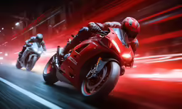 two motorcycles are racing in the street