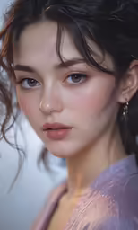 a model with a wavy haircut and large earrings