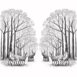 some kind of double picture of some deer running in the woods
