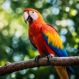 a large colorful parrot perched on top of a branch
