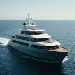 a large white yacht sailing across the ocean