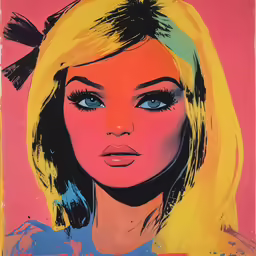 a painting of a woman with big blue eyes