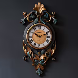 a clock that is on the wall that has green decorations