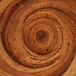 a circular design on the inside of a wall,a close up view of a brown and white object with lines that are interlocked