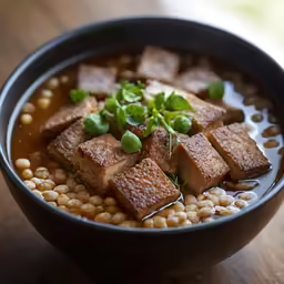 a bowl filled with food on top of a table