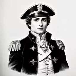 a black and white portrait of a man in uniform