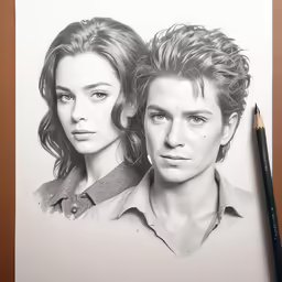 drawing of two people with pencil and paper