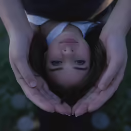 a person holding her head up while covering it in hands