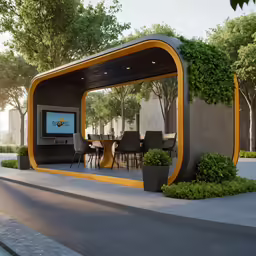 a dining area in the middle of a courtyard