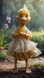 a very cute bird dressed in a dress