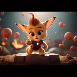 the character, including cats, is posed in an animated scene