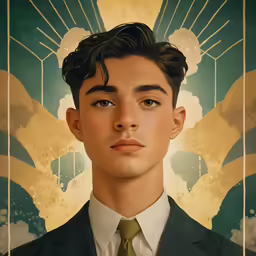 a portrait of a young man wearing a suit and tie