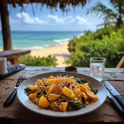 a plate of food is sitting on the table