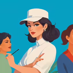 a poster of some girls in the same white uniform