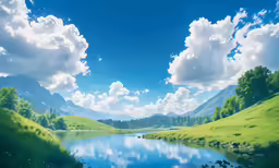 the view across a valley to a lake surrounded by mountains