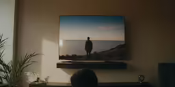 a person standing in front of a flat screen television