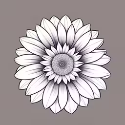 white flower in black and grey by alex koskin,a drawing of a sunflower on a gray background