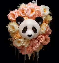 there is a fake animal with flowers all around it