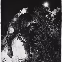 a man kneeling down and reaching for a plant