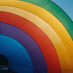 inside of a large hot air balloon with different colored designs