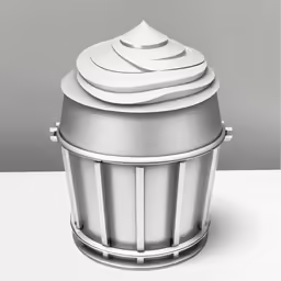 a white trash can on a grey and white background