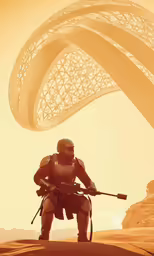 two sci - fi fighters are standing on top of an alien land
