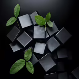 a group of cubes with some leaves on top of it