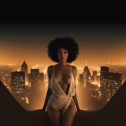 a young girl wearing a bikini sitting on the ledge of a building