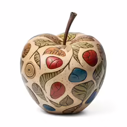 an apple with many different designs on it