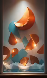 an unusual display with paper cut out shapes