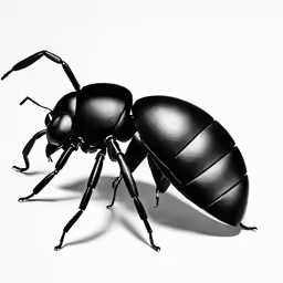 the black ant beetle is standing on a white surface