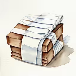 two brown and white bed sheets are stacked on top of each other,watercolor and ink drawings of blankets sitting on the floor