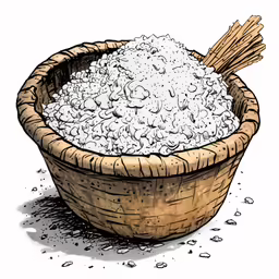 some rice and two wooden straw bowls